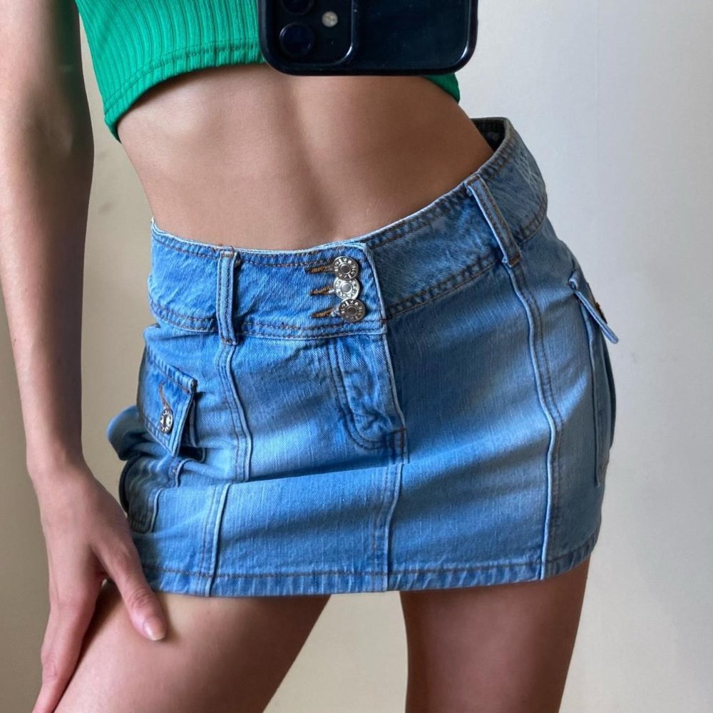style cargo denim mini skirt blue denim